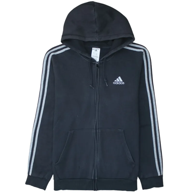 Adidas 90's Striped Sleeve Full Zip Up Hoodie Medium Black sold by Vintage Club