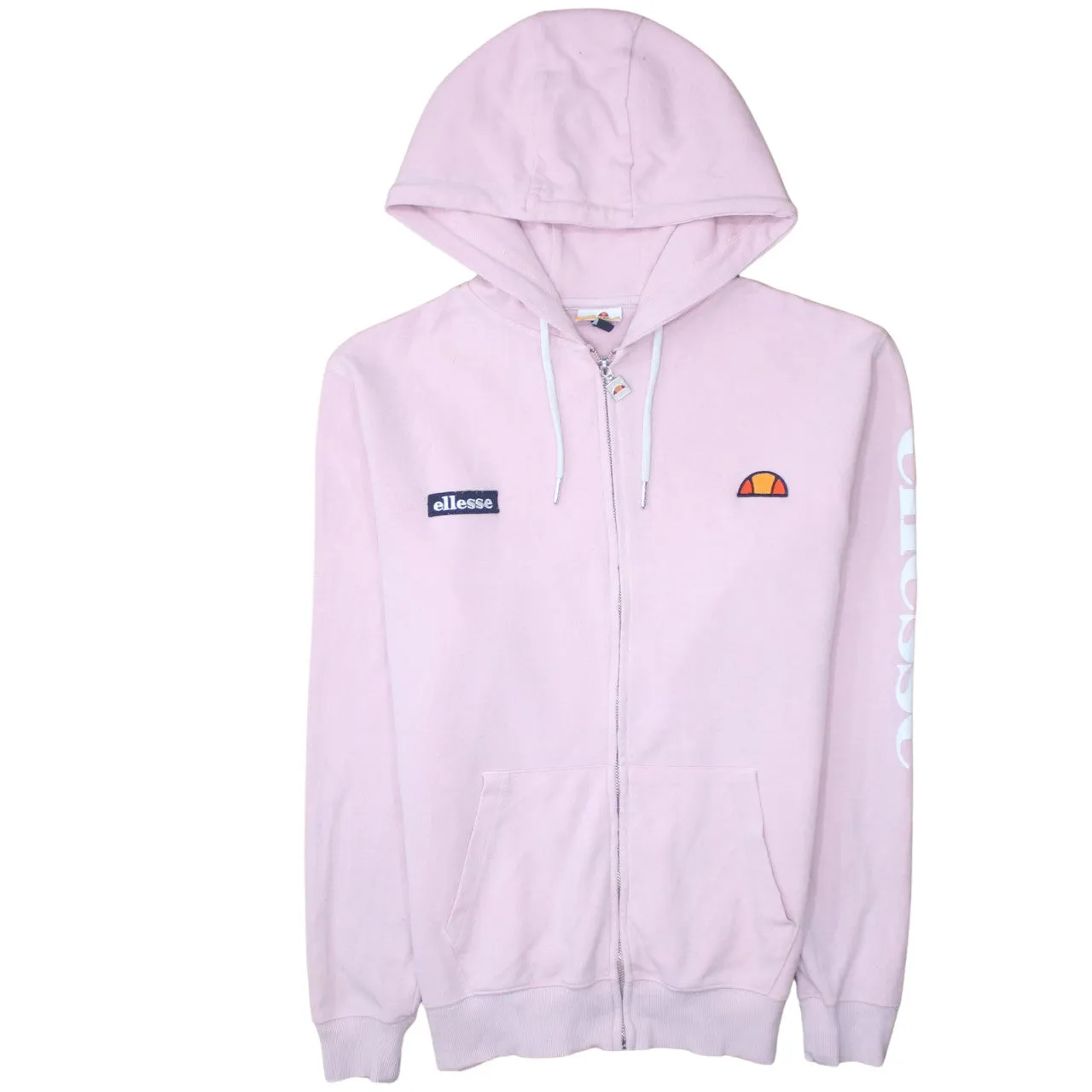 Ellesse 90's Drawstring Pockets Full Zip Up Hoodie Medium Pink sold by Vintage Club