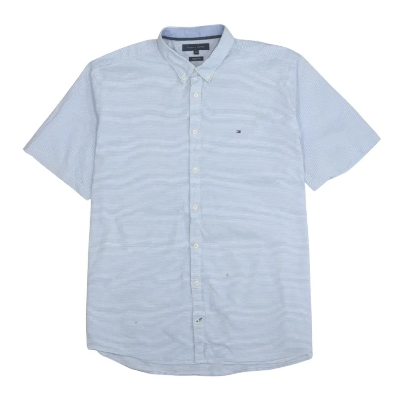 Tommy Hilfiger 90's Short Sleeves Button Up T Shirt XXLarge (2XL) Blue made by Tommy Hilfiger