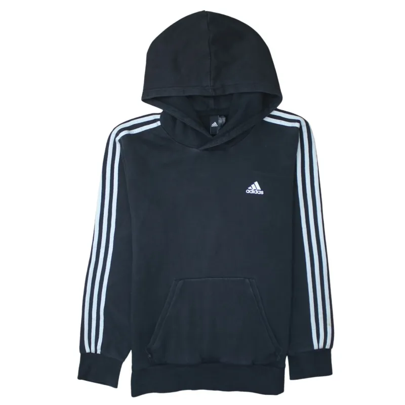 Adidas 90's Striped Sleeve Pullover Hoodie Medium Black sold by Vintage Club