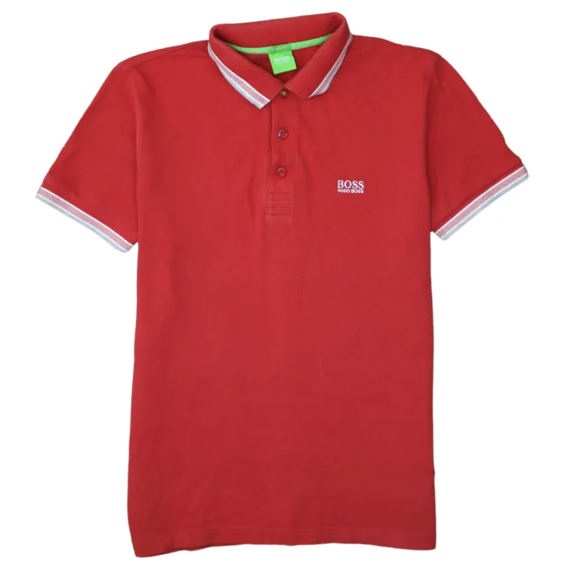HUGO BOSS 90's Short Sleeves Quarter Button Polo Shirt Small Red sold by Vintage Club