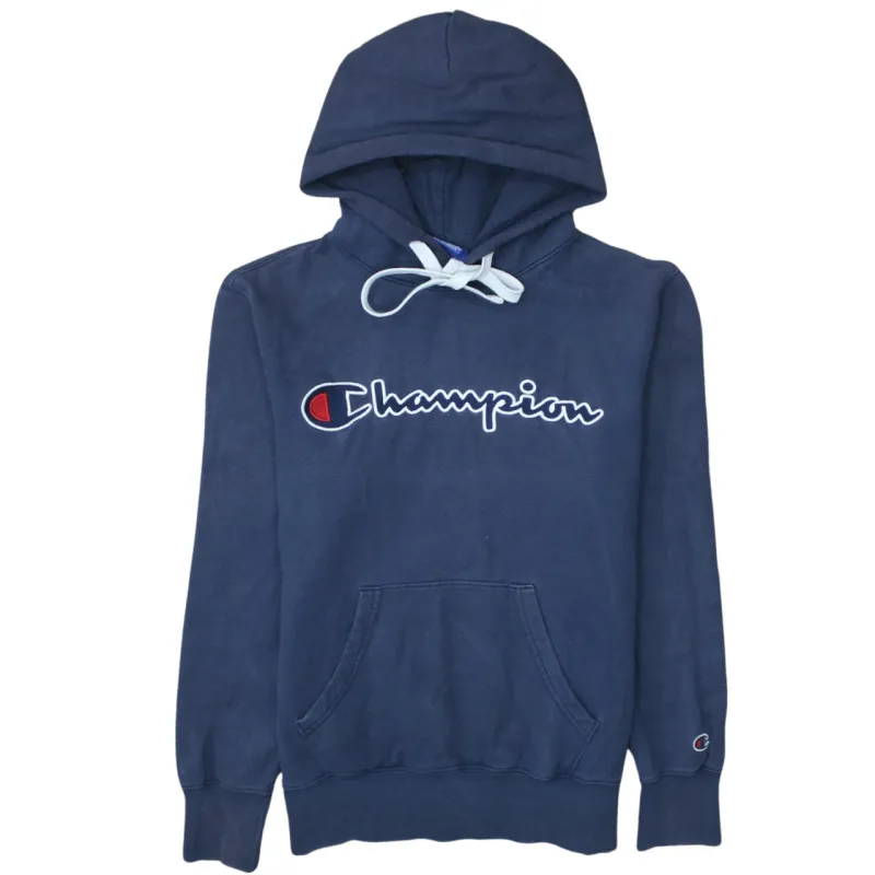 Champion 90's Spellout Pullover Hoodie Small Navy Blue sold by Vintage Club