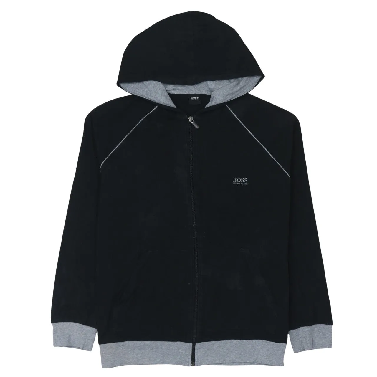 HUGO BOSS 90's Drawstring Pockets Full Zip Up Hoodie XLarge Black sold by Vintage Club