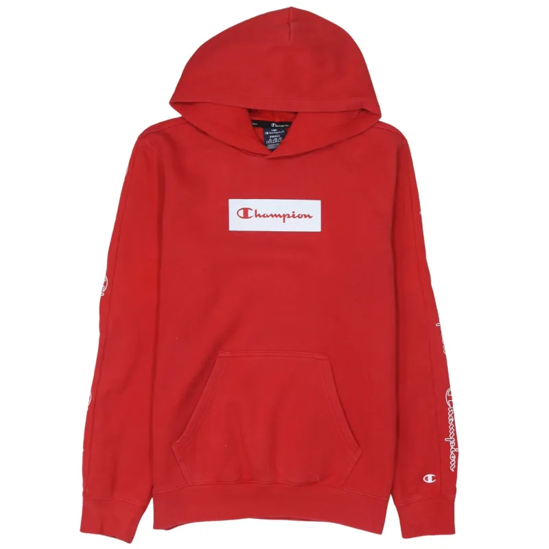 Champion 90's Spellout Pullover Hoodie Small Red sold by Vintage Club