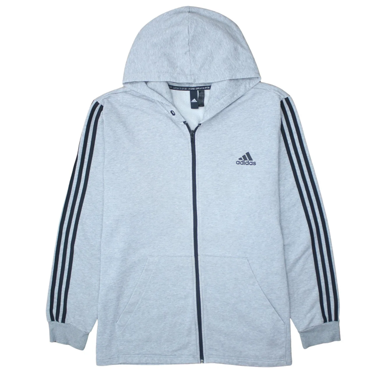 Adidas 90's Striped Sleeve Full Zip Up Hoodie XXLarge (2XL) Grey sold by Vintage Club