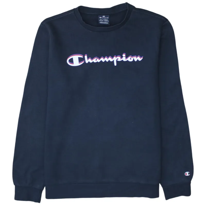 Champion 90's Spellout Crew Neck Sweatshirt XXLarge (2XL) Navy Blue sold by Vintage Club