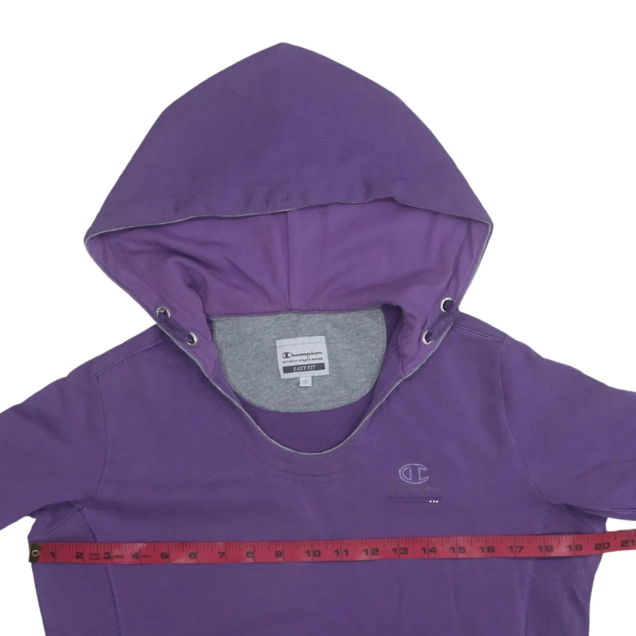 Champion Purple Hoodie Women’s Small Embroidered Chest Logo Front Pocket Pullover Sweatshirt sold by Vintage Club product image thumbnail 5
