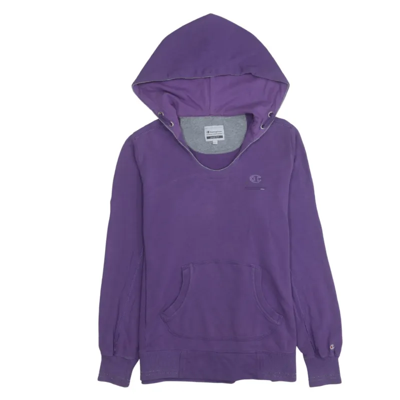 Champion Purple Hoodie Women’s Small Embroidered Chest Logo Front Pocket Pullover Sweatshirt made by Champion