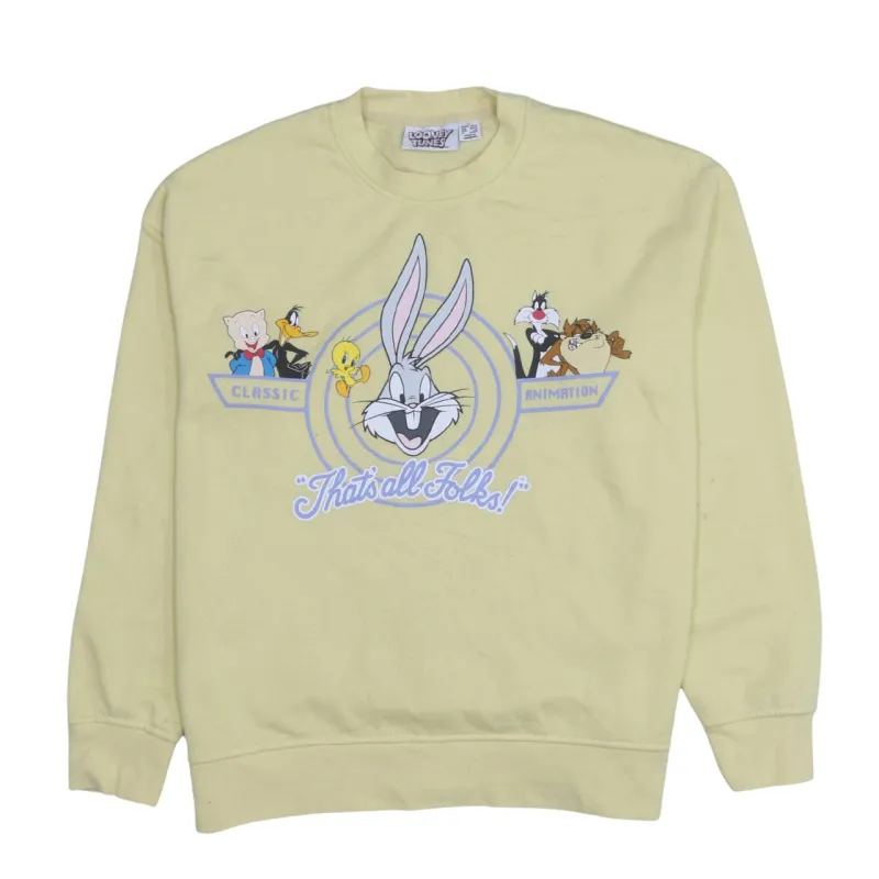 Looney Tunes Pastel Yellow Sweatshirt Women's Small Printed Graphic Crewneck Pullover Top made by Vintage Club