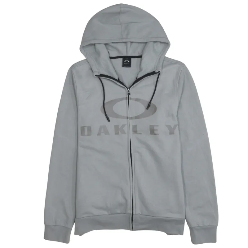 Oakley Light Grey Zip Hoodie Women’s XLarge Printed Logo Drawstring Hood Casual Sweatshirt sold by Vintage Club
