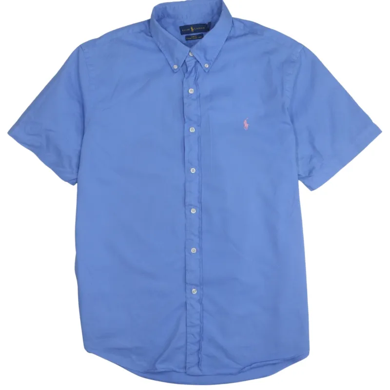 Polo Ralph Lauren 90's Short Sleeves Button  Up T Shirt XLarge Blue made by Polo by Ralph Lauren