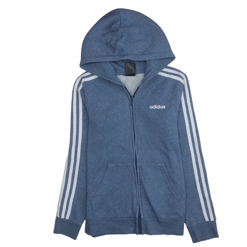 Adidas Blue Zip Hoodie Women’s Small Three Stripe Sleeves Printed Logo Fleece Top sold by Vintage Club