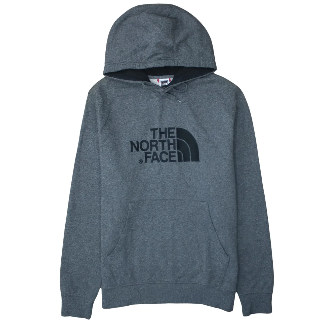 The North Face Dark Grey Hoodie Men's Large Printed Front Logo Fleece Lined Pullover Sweatshirt sold by Vintage Club