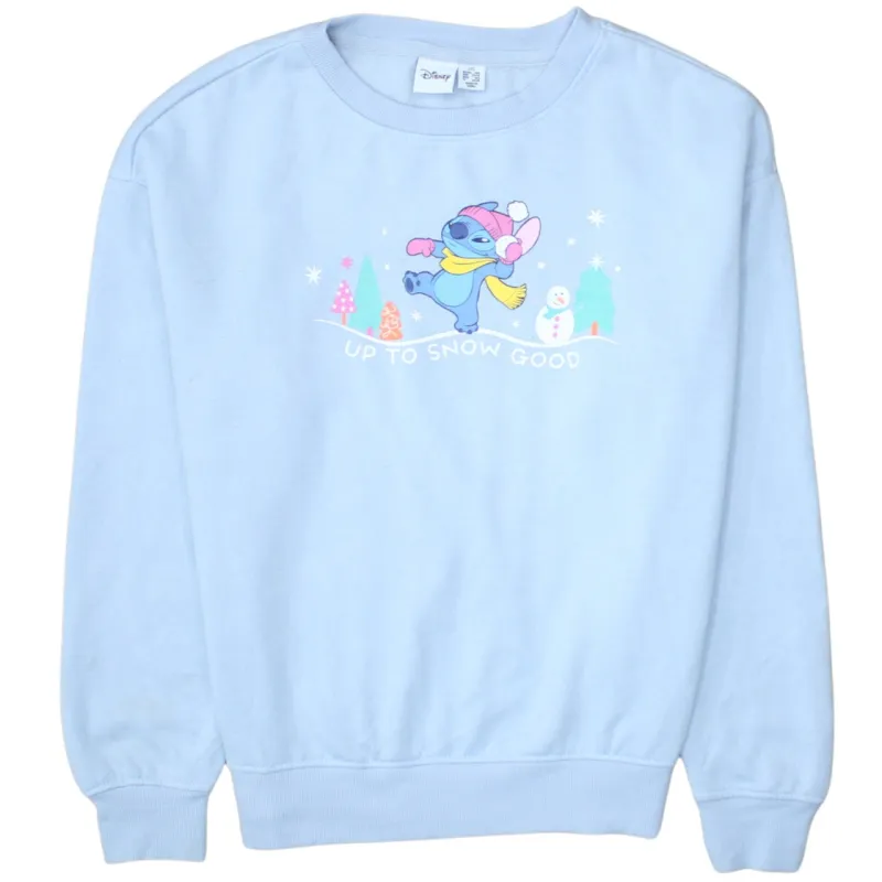 Disney Light Blue Sweatshirt Women’s XXSmall Printed Stitch Snow Scene Crewneck Pullover Fleece Top sold by Vintage Club
