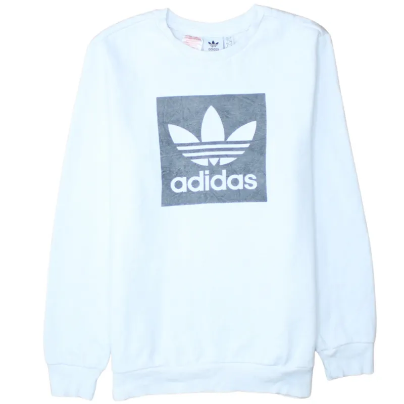 Adidas White Sweatshirt Women's Large Trefoil Printed Logo Crewneck Pullover Top made by Adidas