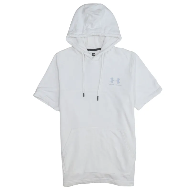 Under Armour White Short Sleeve Hoodie Men's Small Printed Chest Logo Front Pocket Sweatshirt made by Under Armour