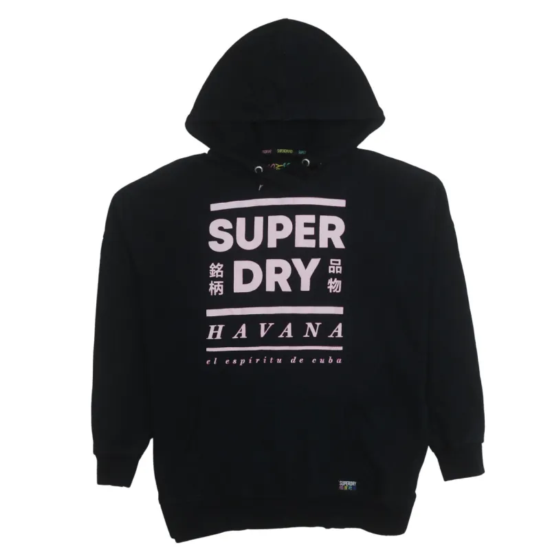 Superdry Black Hoodie Men's XLarge Havana Printed Front Logo Pullover Sweatshirt sold by Vintage Club