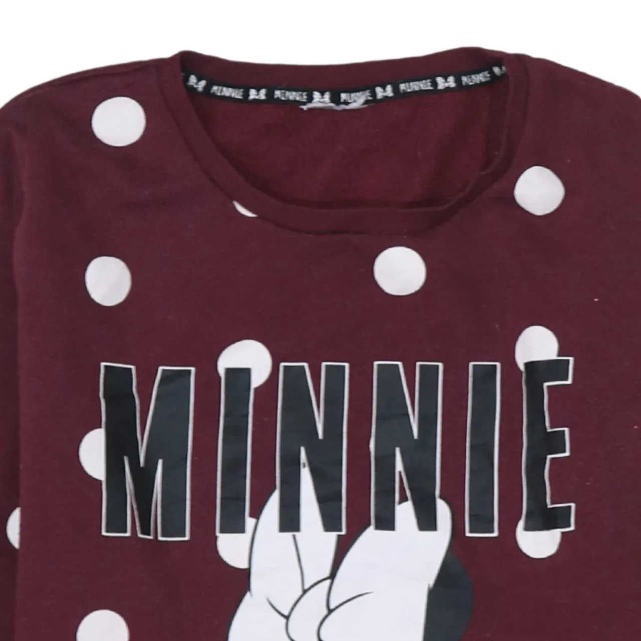 Disney Burgundy Red Sweatshirt Women’s Small Minnie Mouse Printed Polka Dot Pullover Top sold by Vintage Club product image thumbnail 3