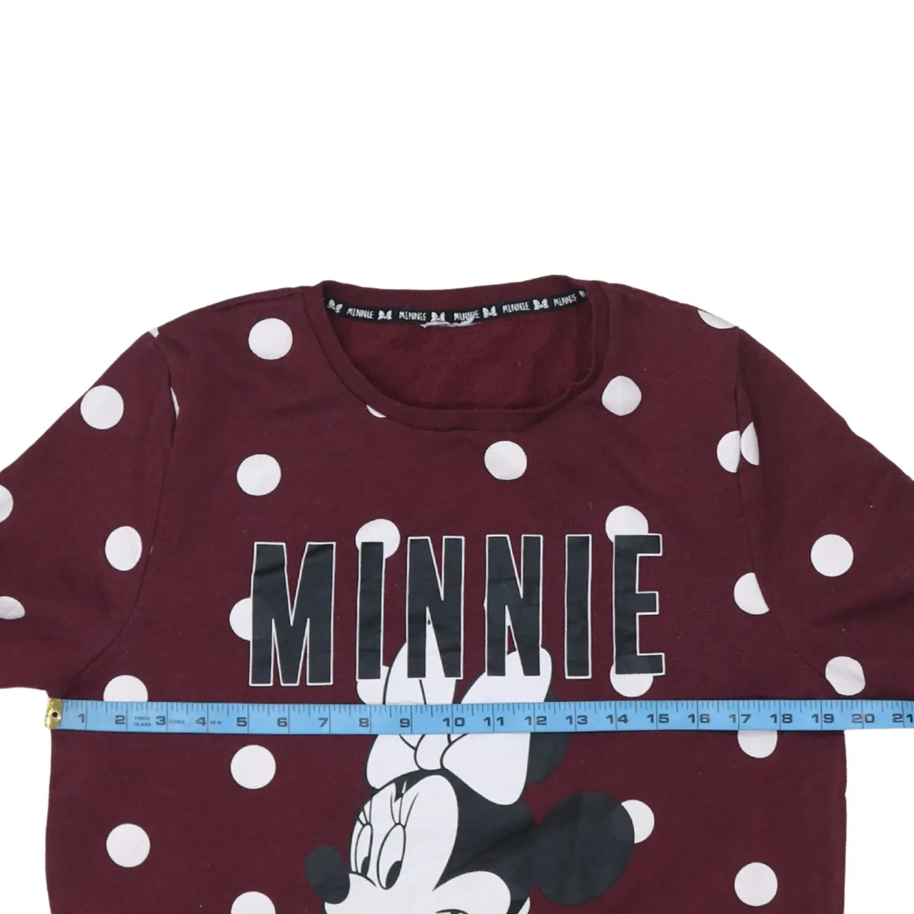 Disney Burgundy Red Sweatshirt Women’s Small Minnie Mouse Printed Polka Dot Pullover Top sold by Vintage Club product image thumbnail 5