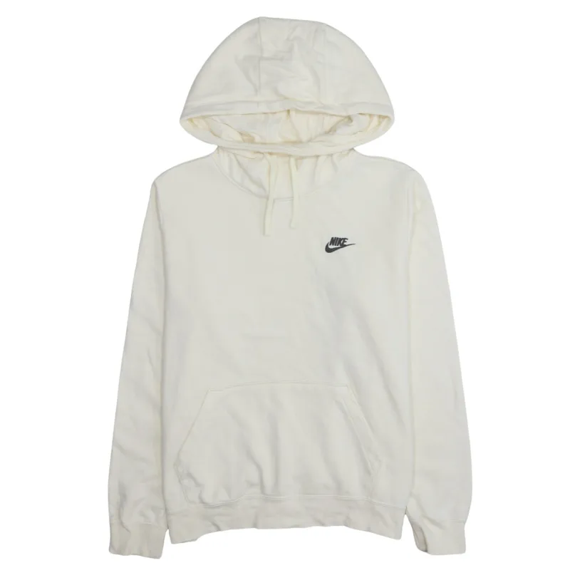Nike Cream Hoodie Women’s Large Embroidered Swoosh Logo Front Pocket Pullover Sweatshirt made by Nike
