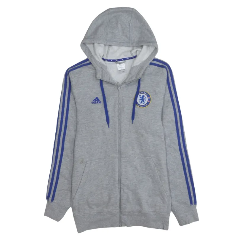 Adidas Grey Full Zip Hoodie Women’s Medium Chelsea FC Crest Three Stripe Sleeves Sweatshirt made by Adidas