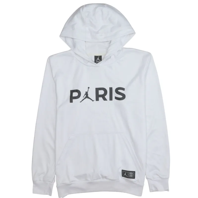 Jordan White Paris Hoodie Men's Small Printed Logo Front Pouch Pocket Pullover Sweatshirt made by Jordan