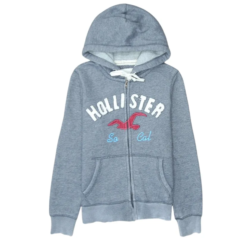 Hollister 90's Spellout Full Zip Up Hoodie Medium Grey made by Hollister