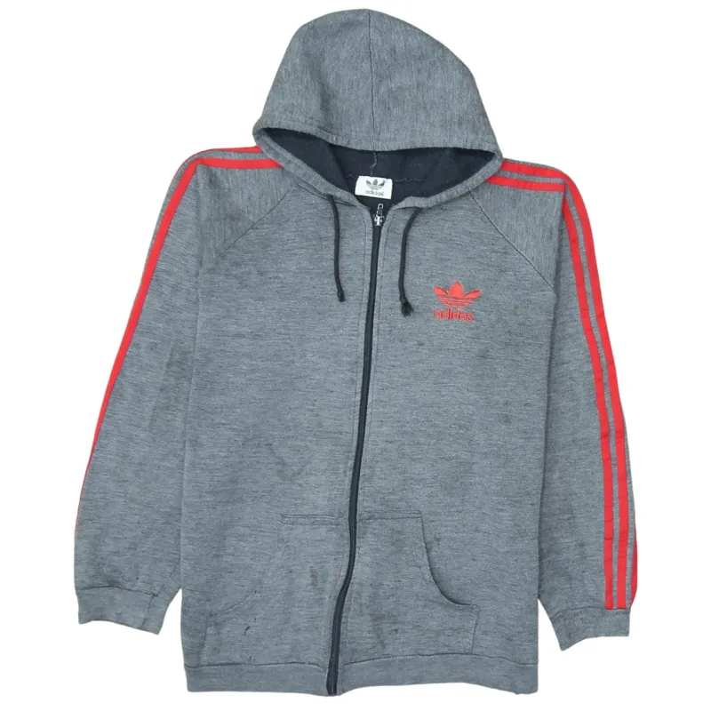 Adidas 90's Striped Sleeve Full Zip Up Hoodie Medium  Grey sold by Vintage Club