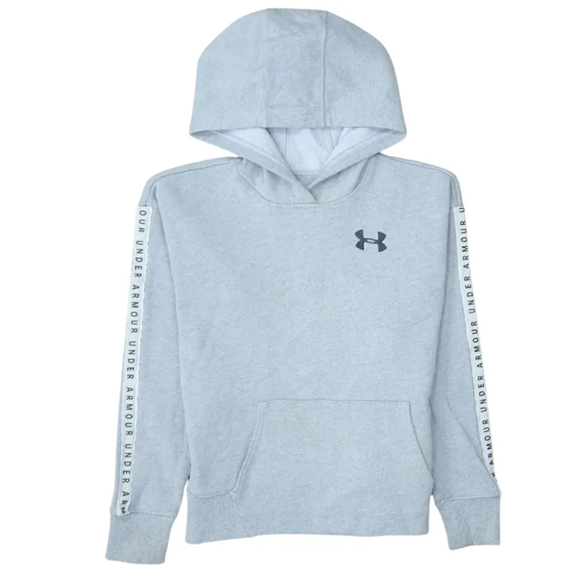 Under Armour Light Grey Hoodie Men’s XSmall Printed Logo Tape Sleeves Front Pocket Sweatshirt made by Under Armour