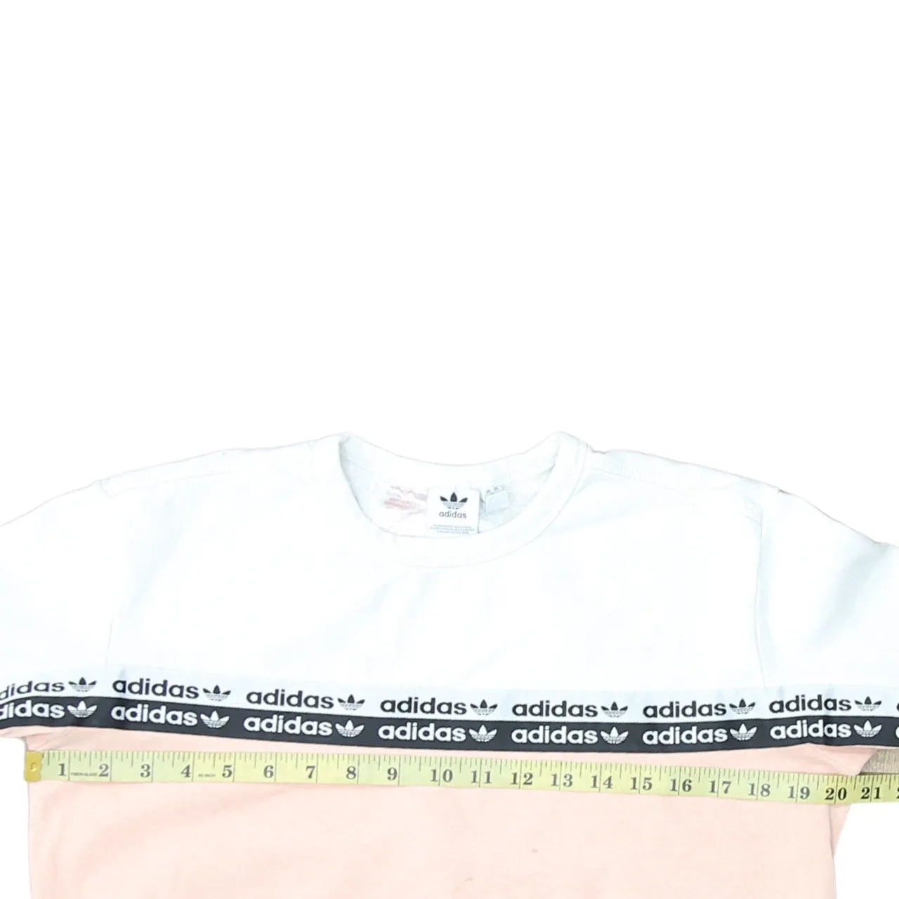 Adidas White Pink Sweatshirt Women’s Medium Logo Tape Sleeves Crewneck Pullover Top sold by Vintage Club product image thumbnail 5