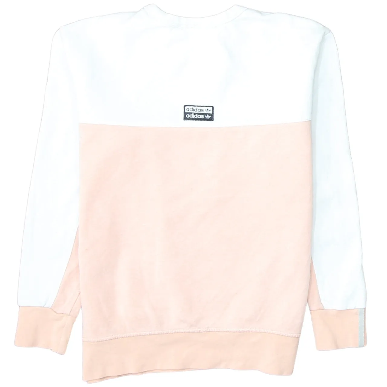 Adidas White Pink Sweatshirt Women’s Medium Logo Tape Sleeves Crewneck Pullover Top sold by Vintage Club product image thumbnail 2