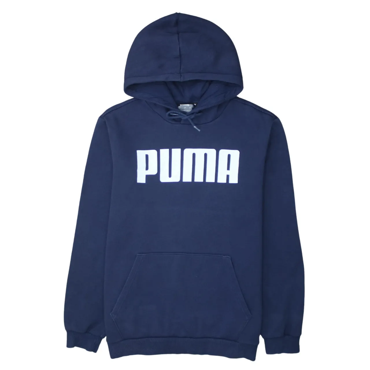 Puma Navy Blue Hoodie Men's Large Printed Logo Front Pouch Pocket Pullover Sweatshirt sold by Vintage Club