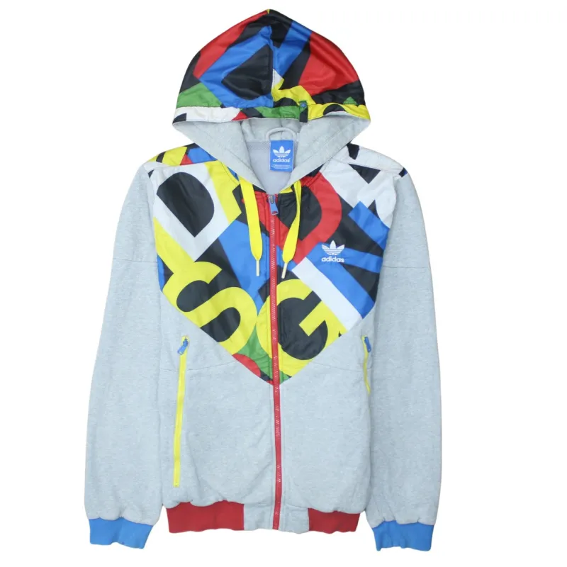Adidas Grey Zip Hoodie Men's Medium Multicolour Panel Embroidered Trefoil Logo Jacket sold by Vintage Club
