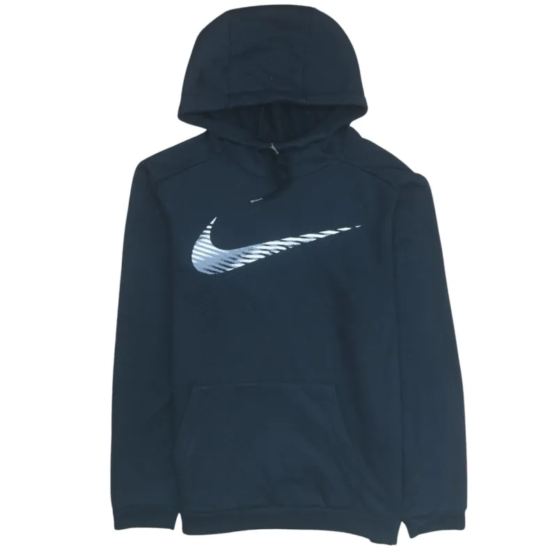 Nike Black Hoodie Men’s Medium Printed Swoosh Logo Front Pocket Pullover Sweatshirt sold by Vintage Club