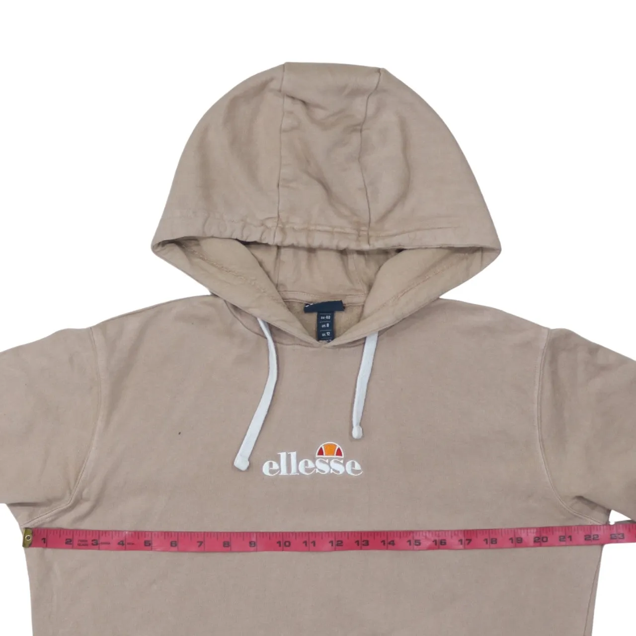 Ellesse Beige Cream Hoodie Women’s Large Embroidered Chest Logo Front Pocket Pullover Sweatshirt sold by Vintage Club product image thumbnail 5