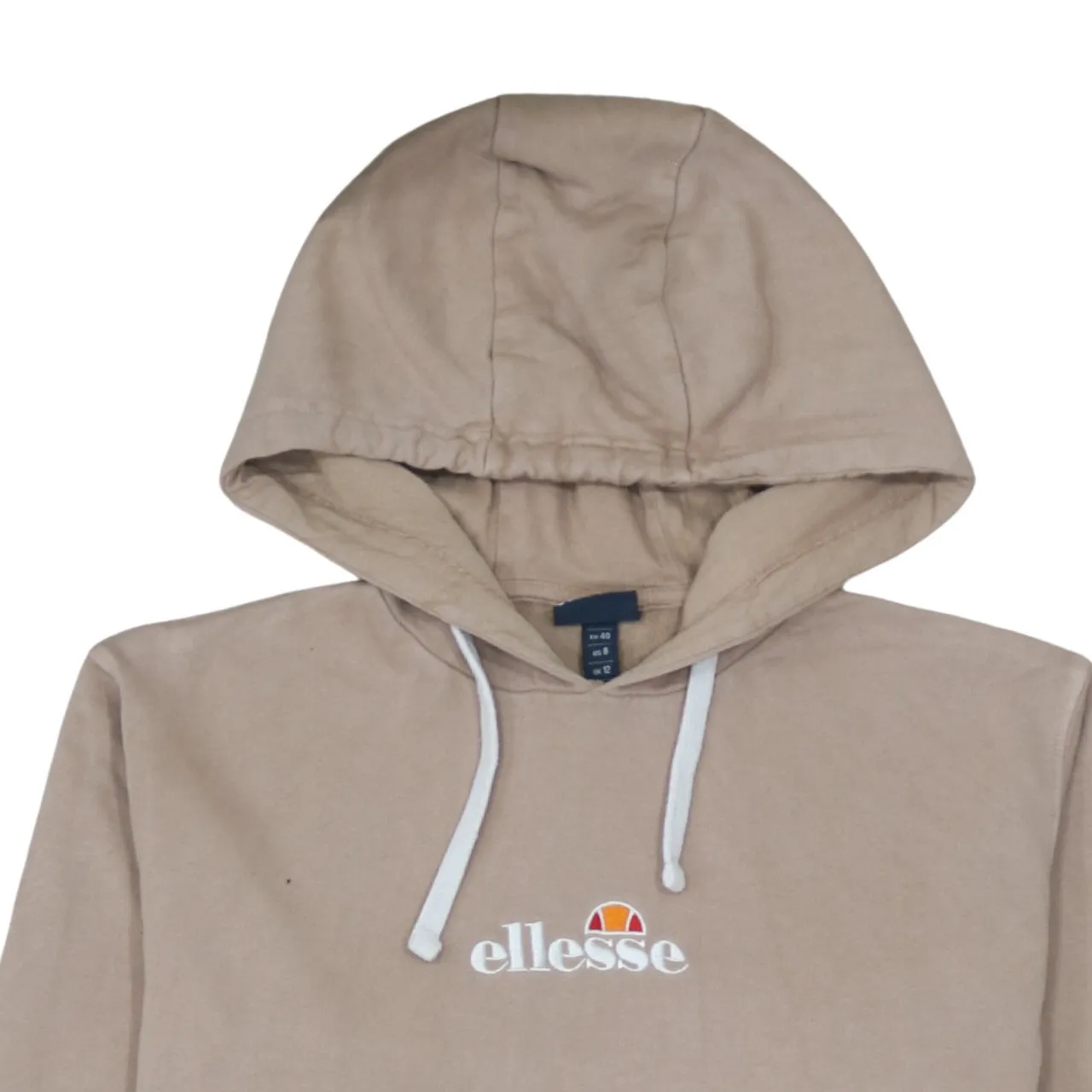Ellesse Beige Cream Hoodie Women’s Large Embroidered Chest Logo Front Pocket Pullover Sweatshirt sold by Vintage Club product image thumbnail 3
