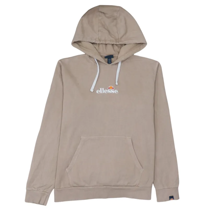 Ellesse Beige Cream Hoodie Women’s Large Embroidered Chest Logo Front Pocket Pullover Sweatshirt sold by Vintage Club