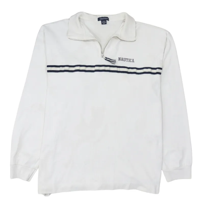 Nautica White Quarter Zip Sweatshirt Men's XLarge Embroidered Logo Stripe Pullover Top sold by Vintage Club
