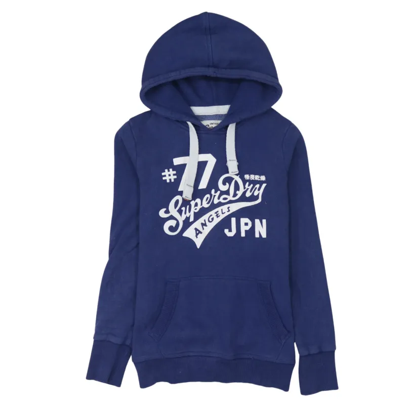 Super Dry 90's Spellout Pullover Hoodie Small Navy Blue sold by Vintage Club