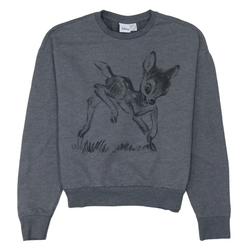 Disney Grey Sweatshirt Women’s XSmall Bambi Printed Front Graphic Crewneck Pullover Top made by Disney