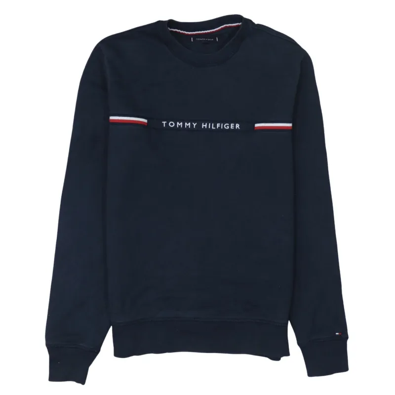 Tommy Hilfiger Navy Blue Sweatshirt Women's Large Embroidered Logo Crewneck Pullover Top made by Tommy Hilfiger