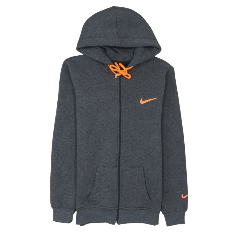 Nike Dark Charcoal Zip Hoodie Women’s XSmall Embroidered Orange Swoosh Pockets Fleece Top sold by Vintage Club