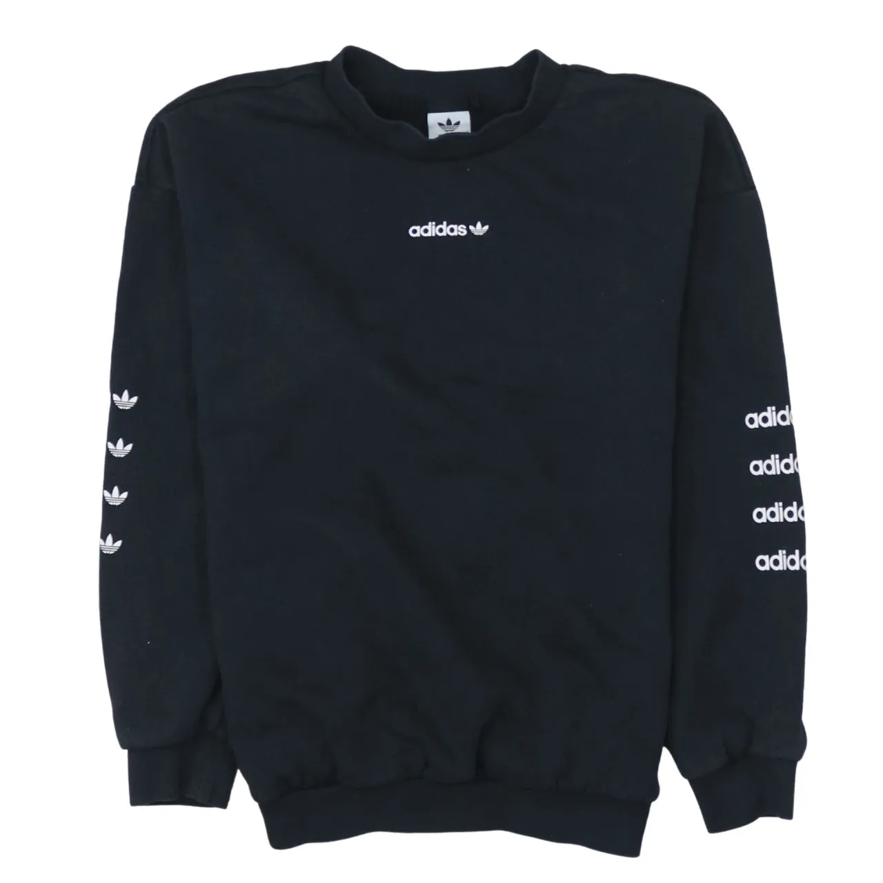 Adidas Black Sweatshirt Men's Small Printed Logo Sleeve Branding Pullover Fleece Top sold by Vintage Club
