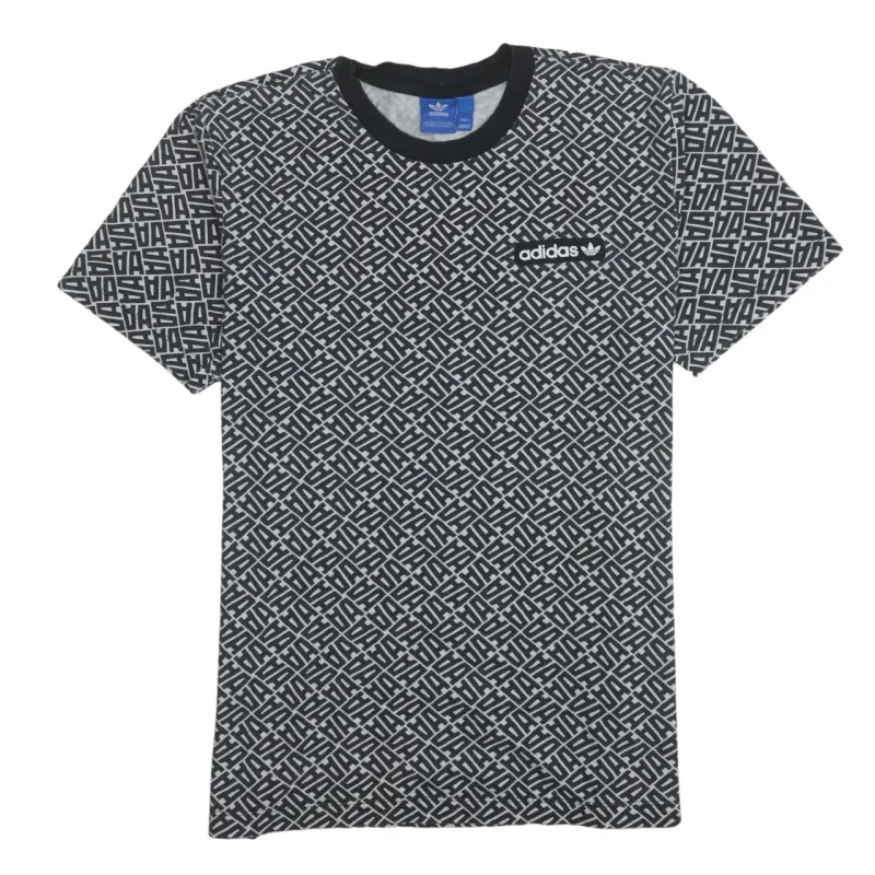 Adidas Black Pattern T Shirt Women's Large All Over Monogram Printed Logo Casual Top sold by Vintage Club