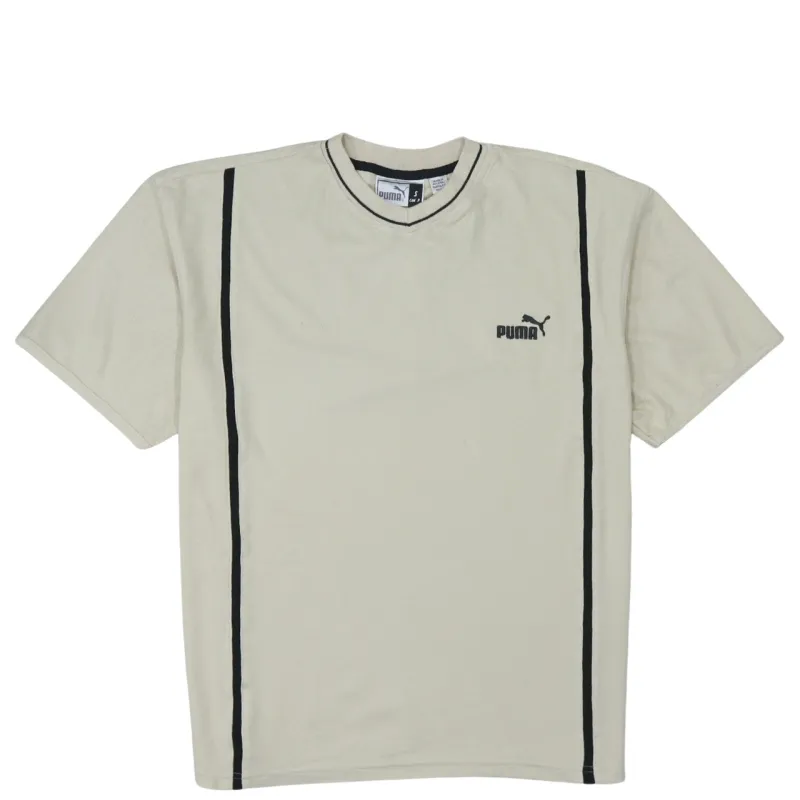 Puma Cream T Shirt Men's Small Embroidered Chest Logo Contrast Stripe Casual Top made by Puma