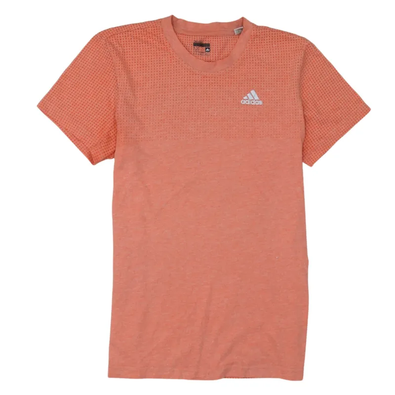 Adidas Orange Mesh Panel T Shirt Women’s Medium Printed Logo Lightweight Casual Top sold by Vintage Club