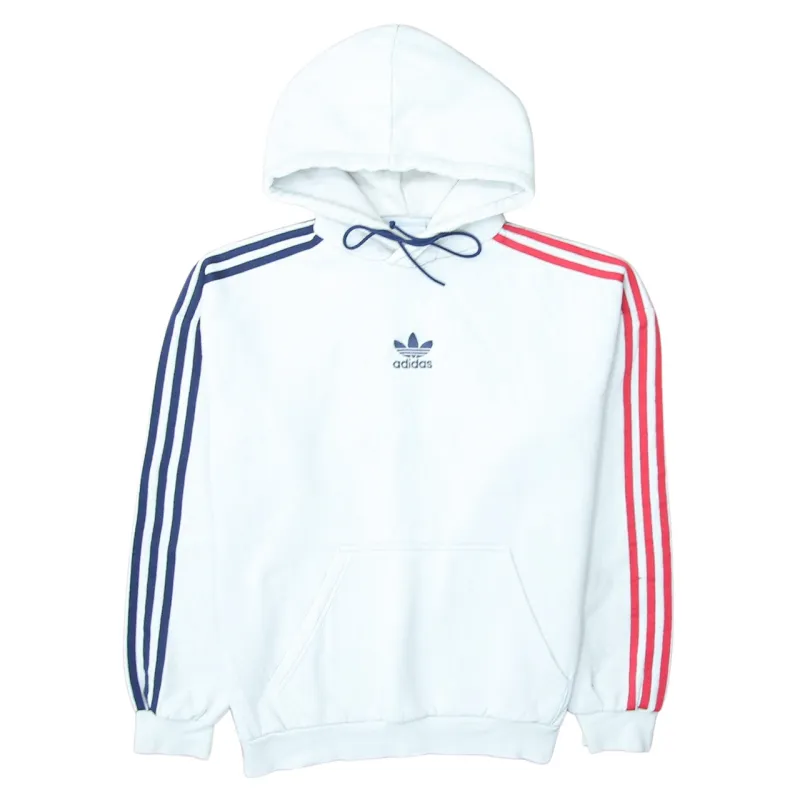Adidas 90's Striped Sleeve Pullover Hoodie Medium White sold by Vintage Club