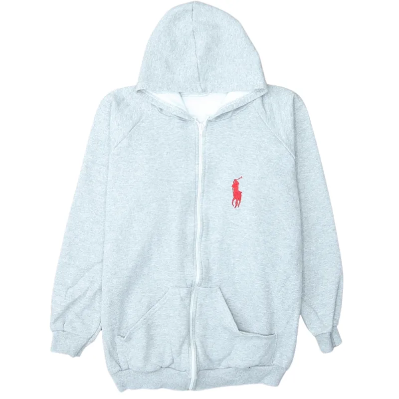 Polo Ralph Lauren 90's Drawstring Pockets Full Zip Up Hoodie XLarge Grey made by Polo by Ralph Lauren