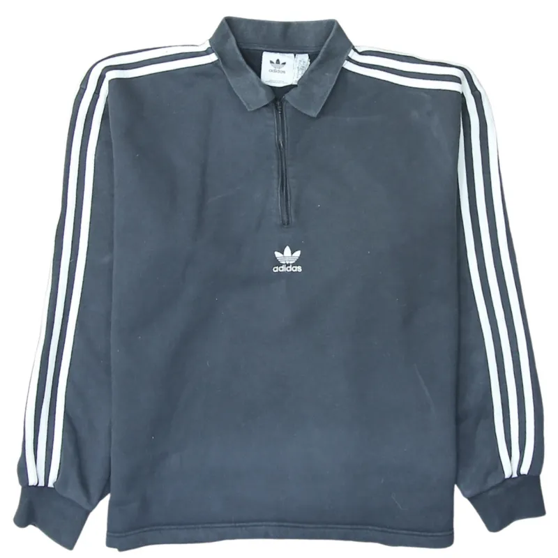 Adidas 90's Striped Sleeve Quarter Zip Sweatshirt Medium Black sold by Vintage Club