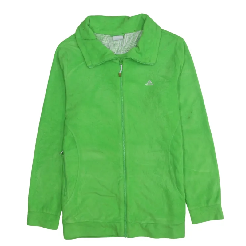 Adidas Bright Green Fleece Jacket Women's Large Embroidered Logo Zip Pockets Casual Top sold by Vintage Club